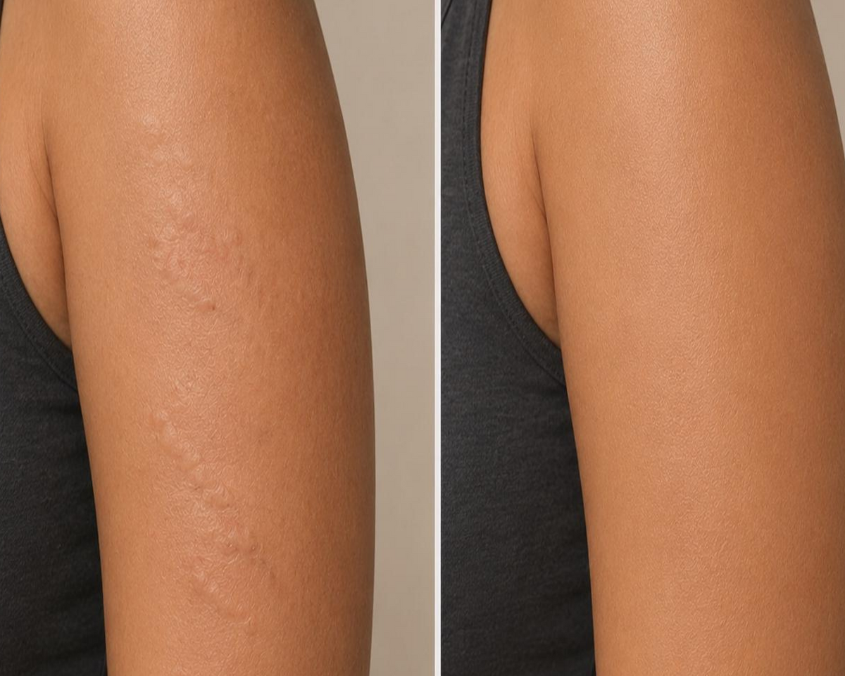 Two layers on the upper arm — still looks like skin.