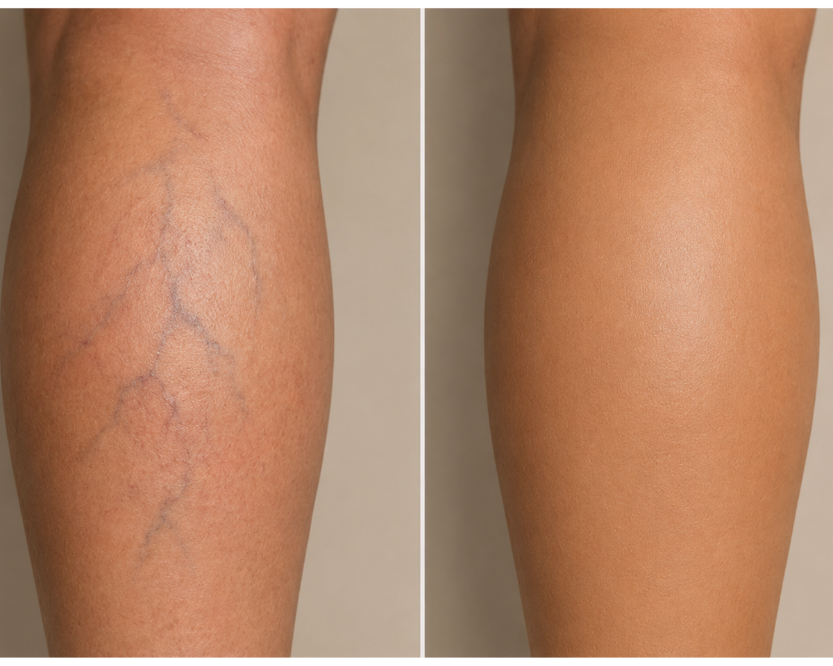 Blended on the calf — no edge, no transfer.